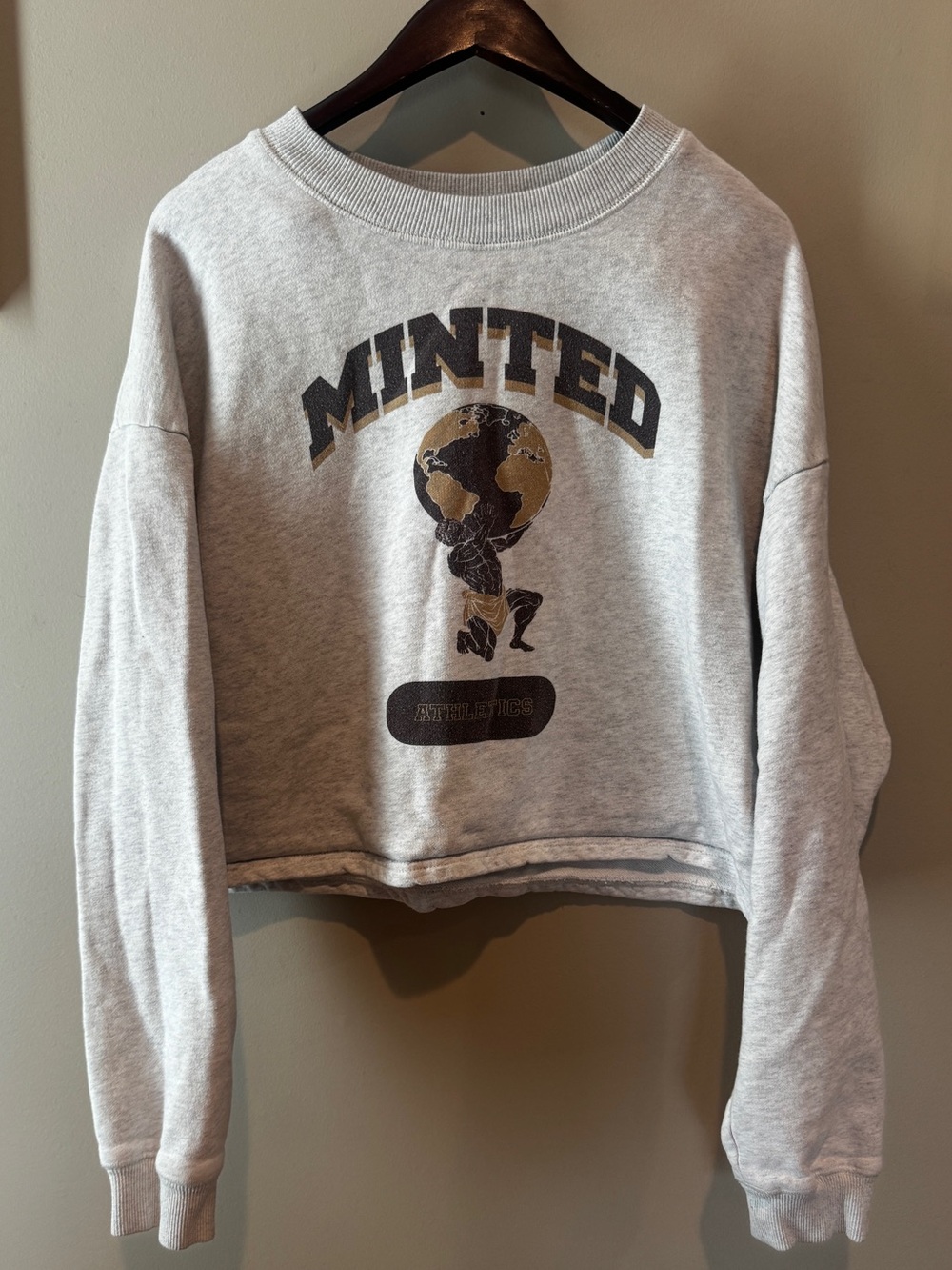 Minted Athletics Gray Graphic Crop Crewneck Sweatshirt size M